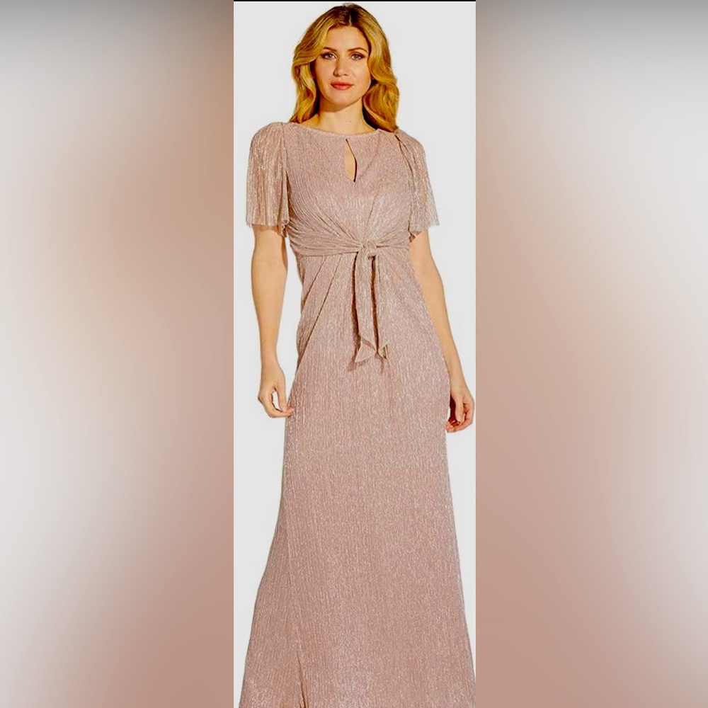 NWT Sz 12 Adrianna Papell Stardust Pleated Mermaid Gown in Blush